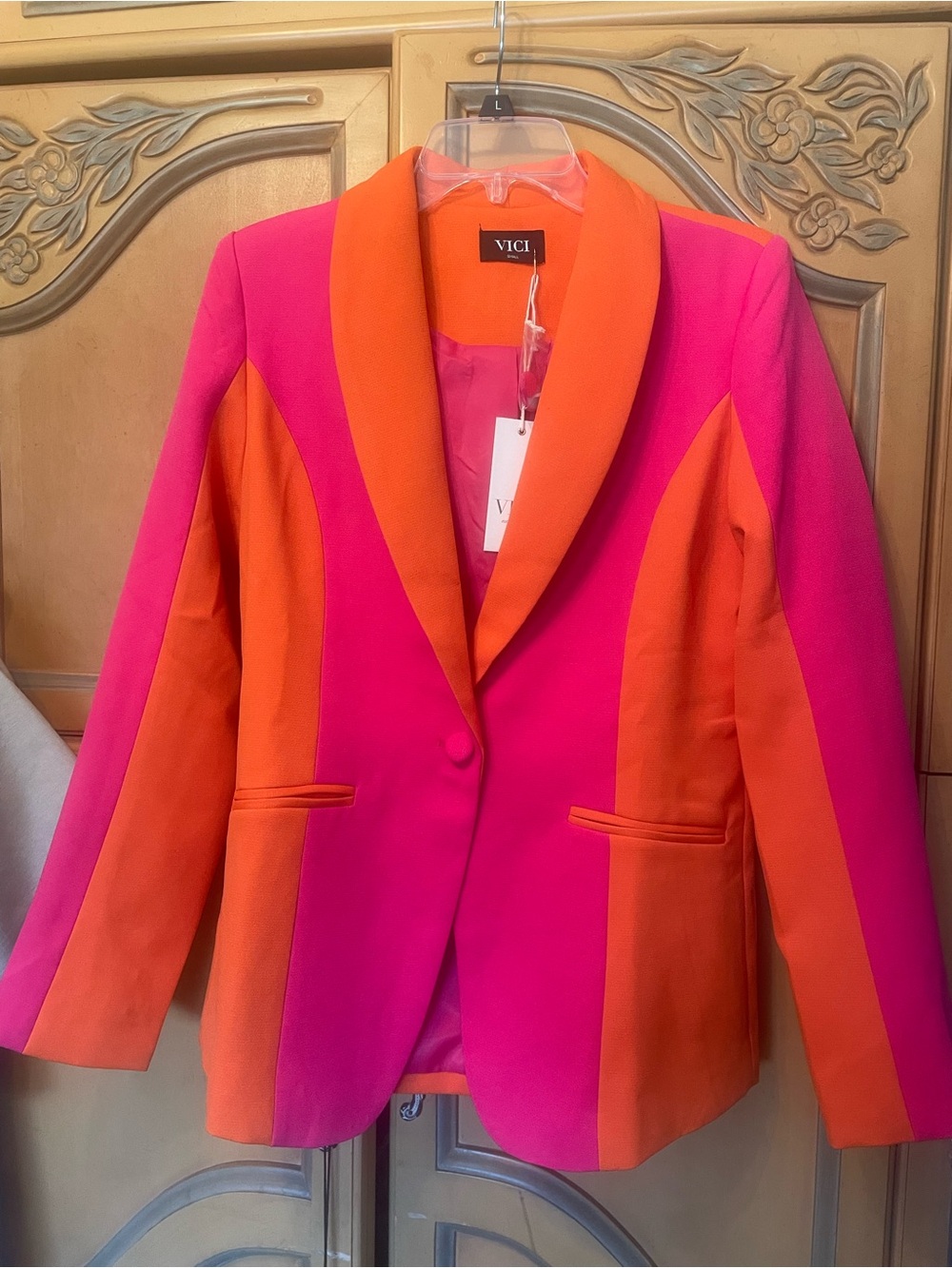 VICI Colorblock Pink and Orange Tailored Blazer super fun